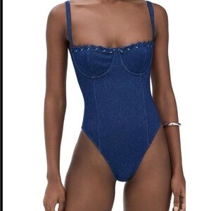 Good American Indigo Denim Bodysuit